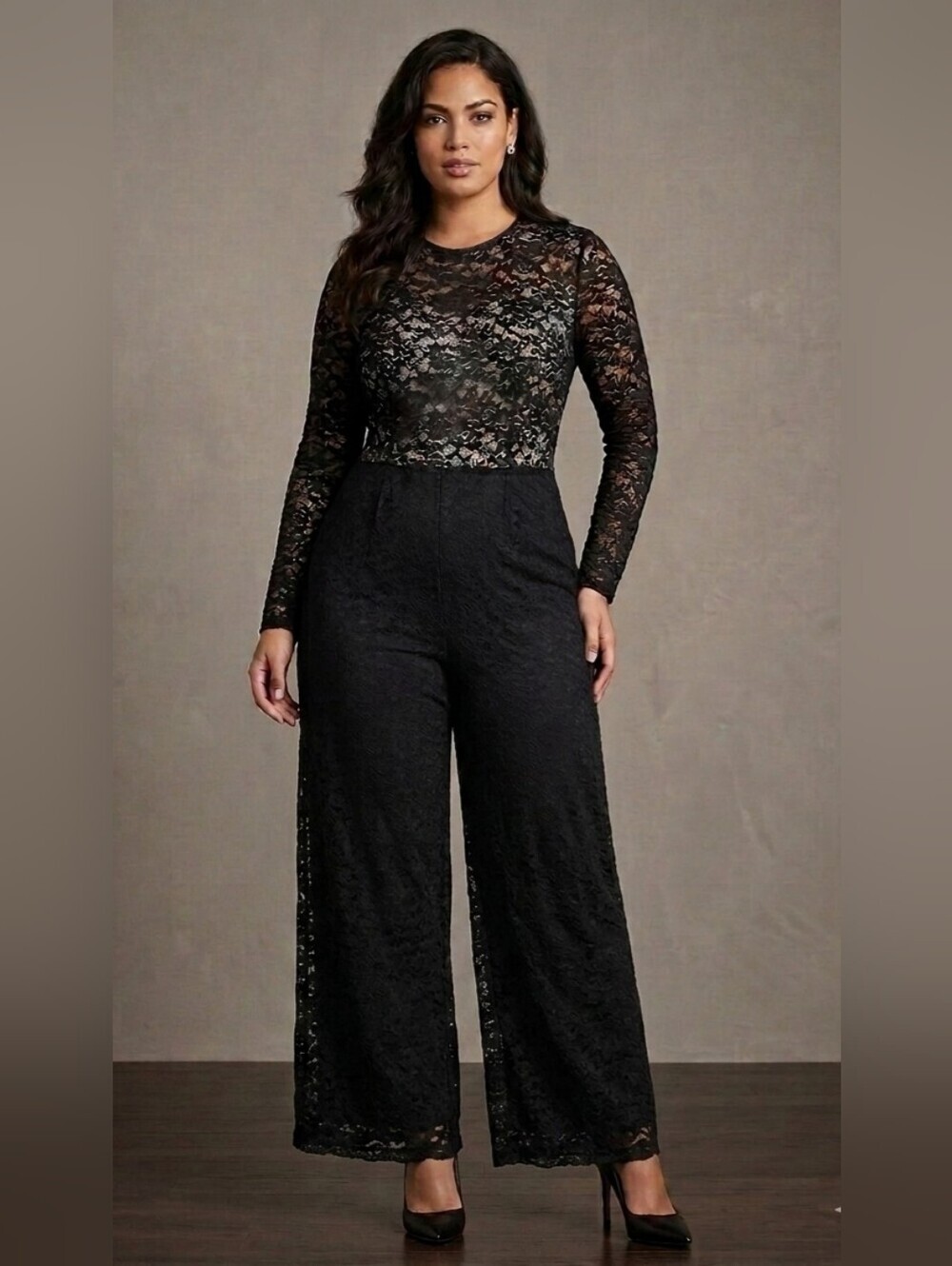 Women's Lace Wide-Leg Jumpsuit - Picture 1 of 6
